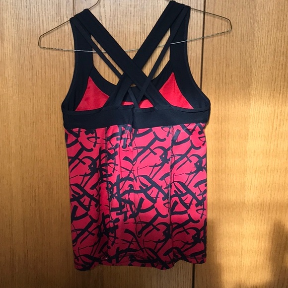 Red and black tank top with built in bra. Size medium. - Picture 2 of 3